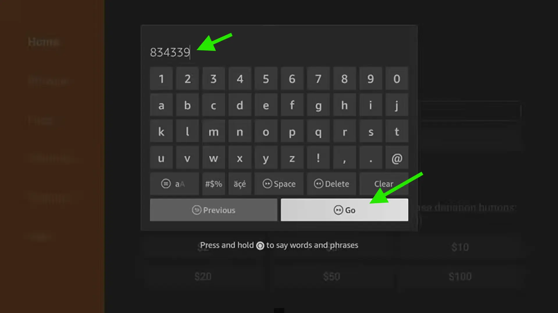 Enter code and press GO