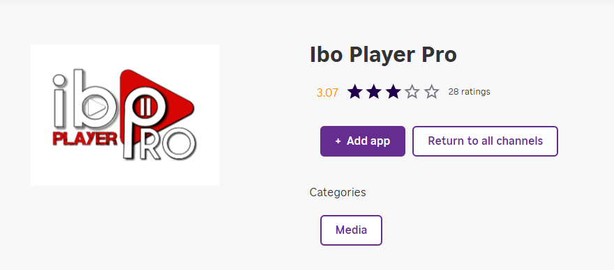 ibo player pro in the Roku Channel Store